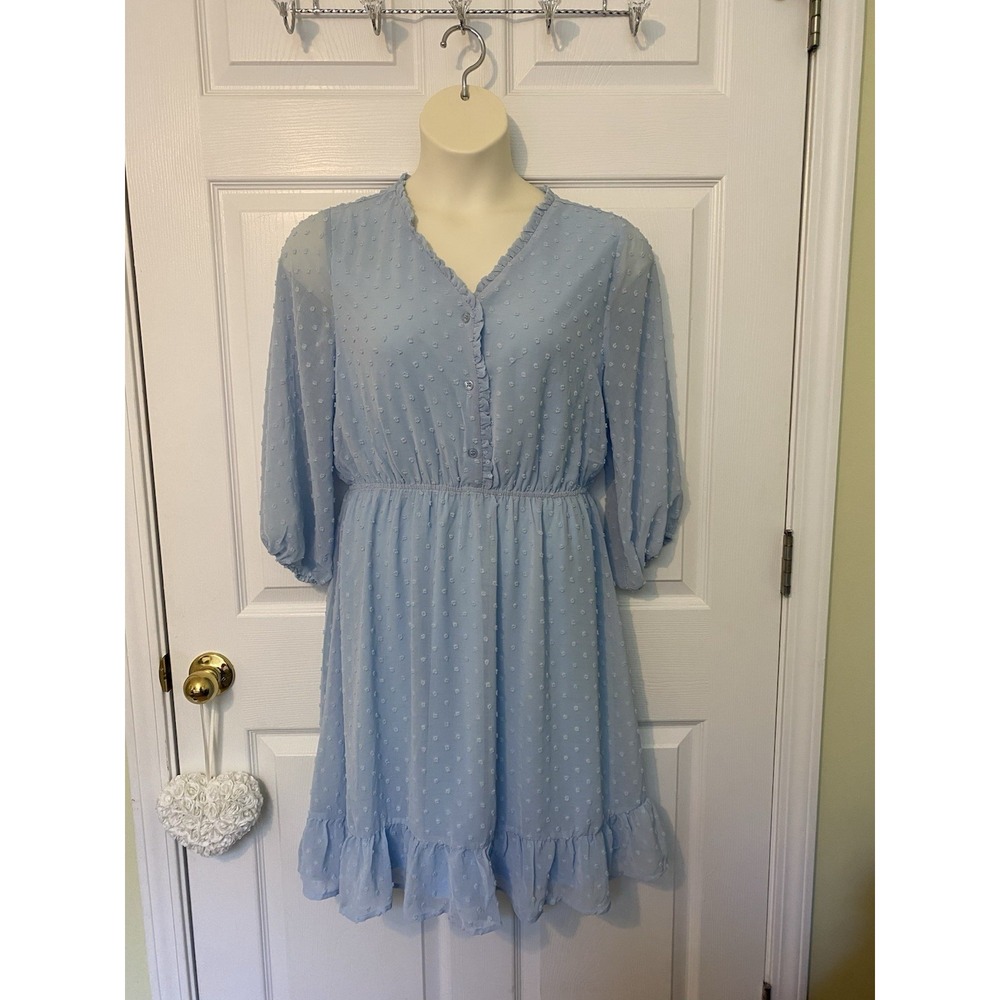 Jodifl Women's Dress Large Baby Blue Flowy‎ Dress Ruffle Hem